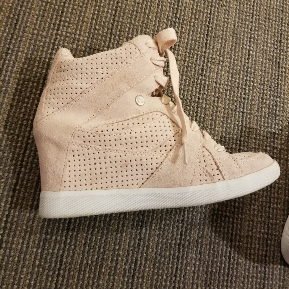 COACH Light Pink Suede Sneaker Wedges